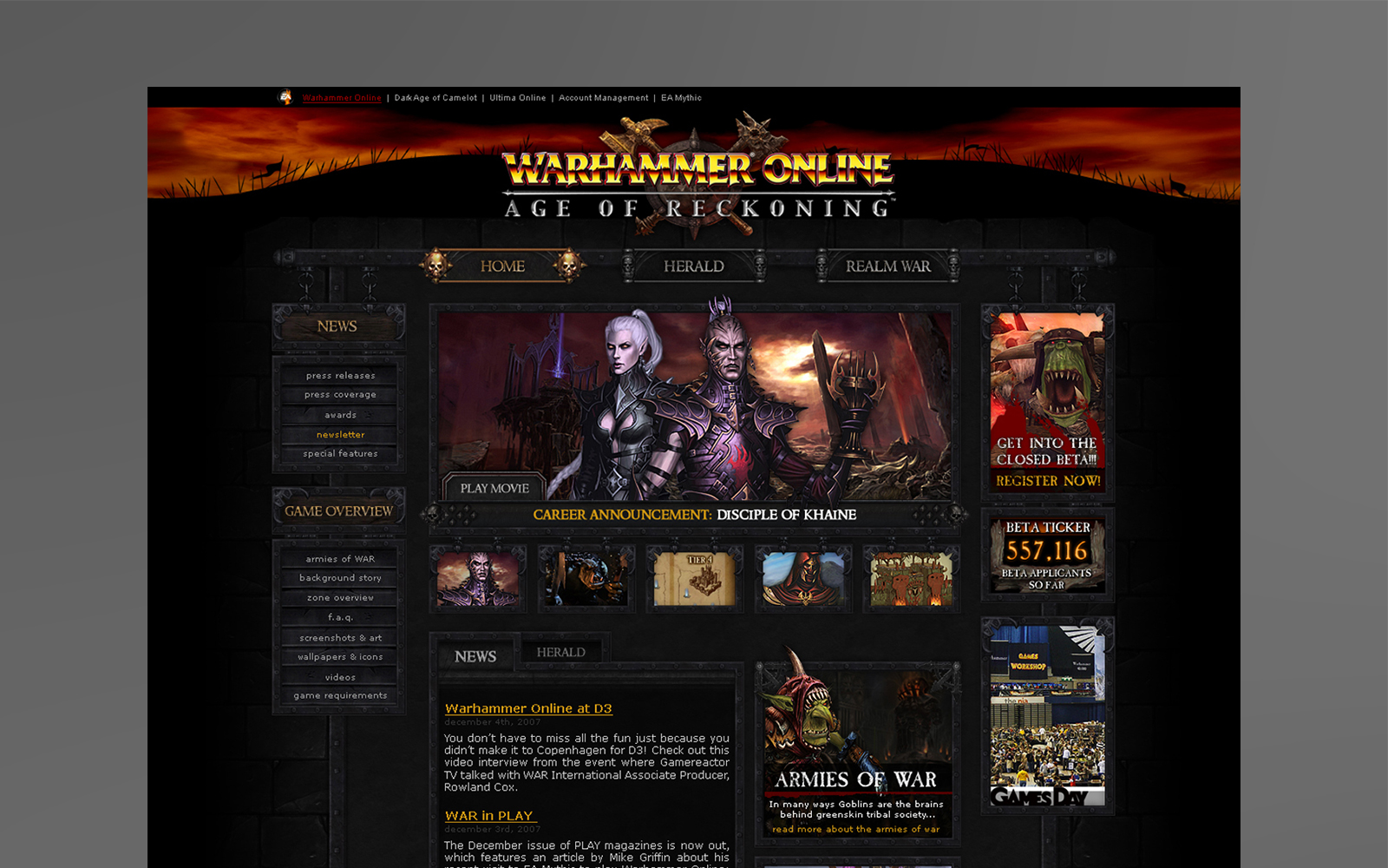 Warhammer Online: Launch Website