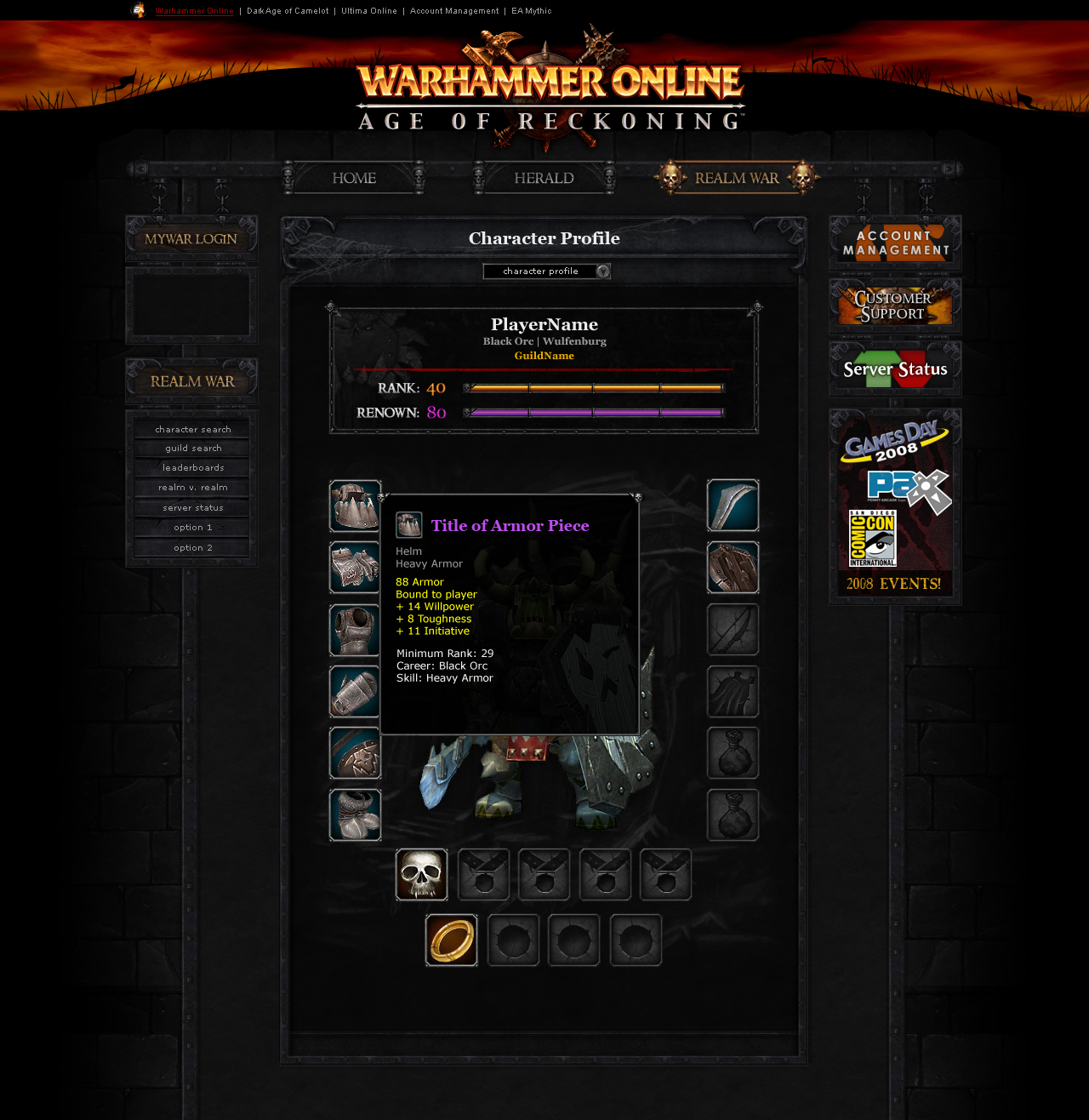 Warhammer Online - Launch Site - Realm War Character Profile