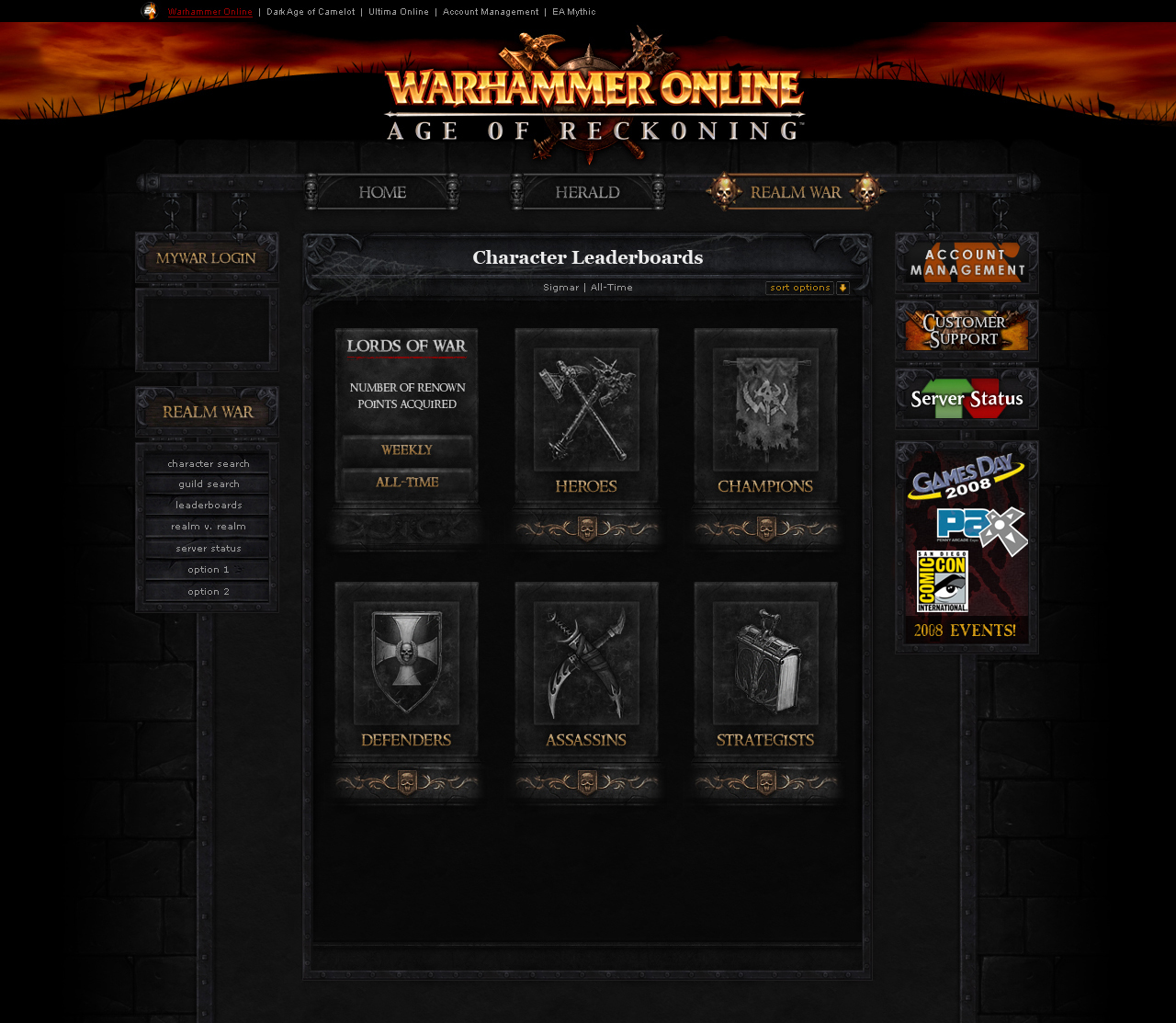 Warhammer Online - Launch Site - Realm War Selection