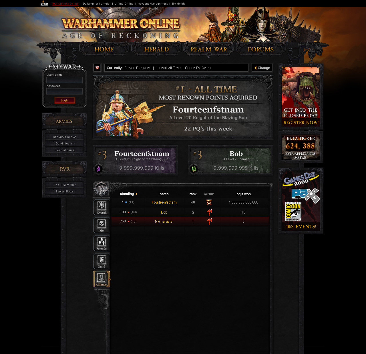 Warhammer Online - Realm War V2 - Leaderboards