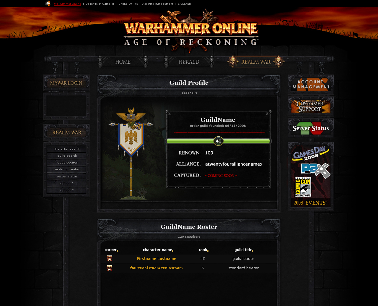 Warhammer Online - Launch Site - Realm War Guild Profile