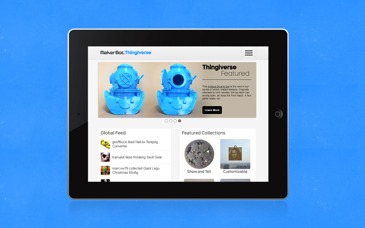 Thingiverse: Tablet View