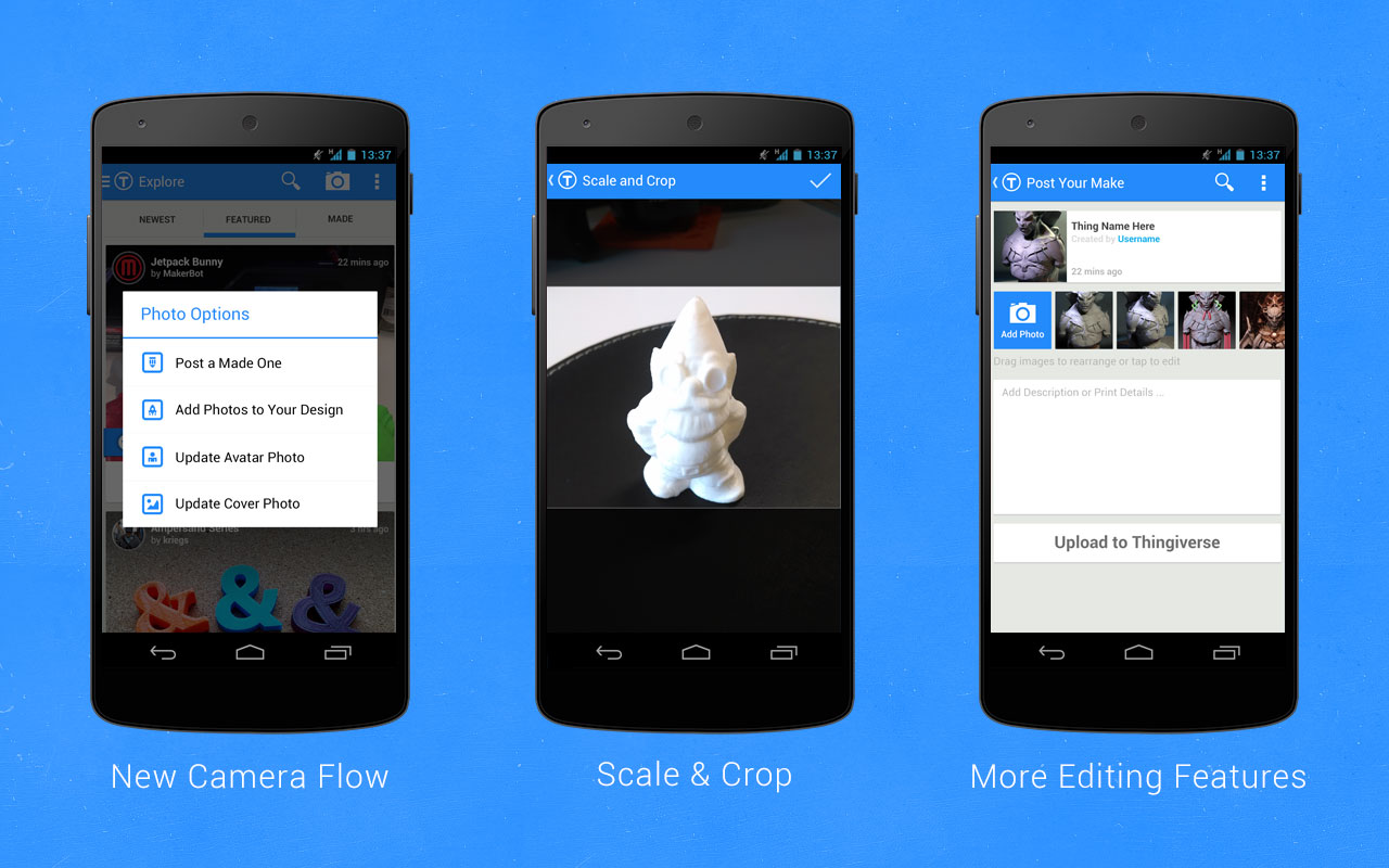 Thingiverse for Android 1.1 - New Camera Functionality