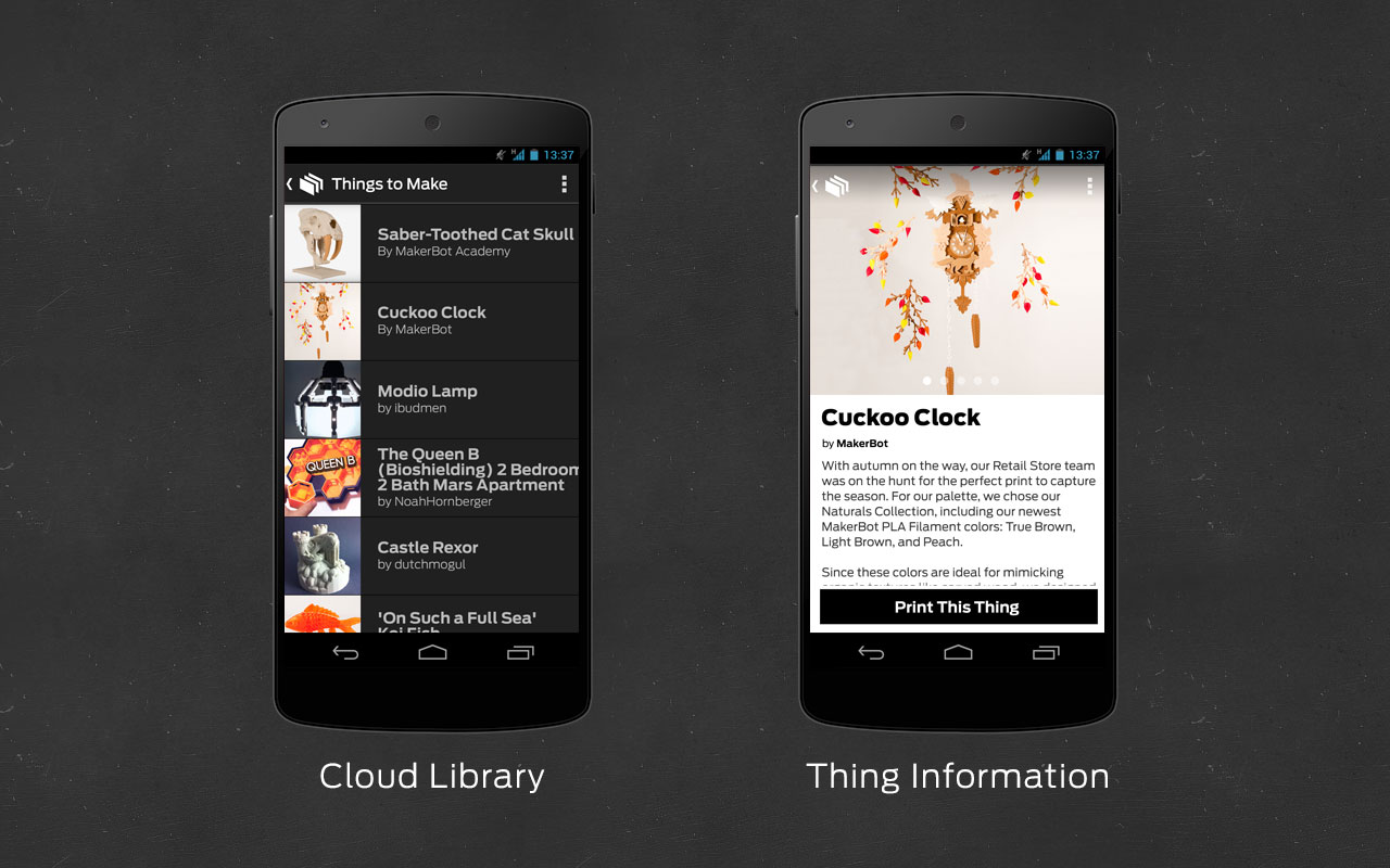 MakerBot Mobile - Cloud Library and Thing Information